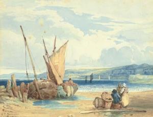 BONINGTON Richard Parkes 1802-1828,A coastal landscape at low tide with fisherfolk ,1821,Christie's 2005-11-17