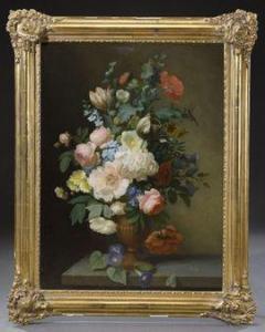 BONNEFOND Claude 1796-1860,Bouquet de fleurs épanouies dans un vase Médicis,Conan-Auclair 2021-12-07
