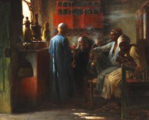 BONNIER Eva 1857-1909,Interior from a cafe with Orientals smoking waterp,Bruun Rasmussen 2018-02-27
