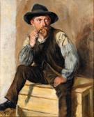 BONNIER Eva 1857-1909,Porträtt av piprökande man,1891,Stockholms Auktionsverket SE 2005-12-02
