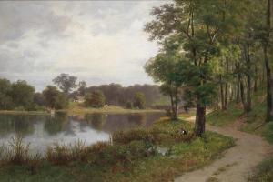 BONTE Paula 1840-1902,Landscape with Pond and decorative figures,Palais Dorotheum AT 2014-09-18