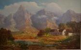 BONTHUYS Johann 1900-1900,Cape landscape, cottage below mountains,Ashbey's ZA 2009-07-16