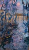 BOOM Charles 1858-1939,Blue Fishing Nets to a Golden Glow,1929,Barridoff Auctions US 2016-10-28