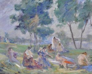 BOONS G,bathers on a riverbank,Burstow and Hewett GB 2011-09-21