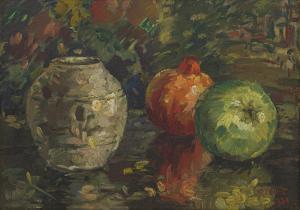 BOONZAIER Gregoire Johannes 1909-2005,Still Life with Vase and Fruit,1934,Strauss Co. ZA 2024-04-15