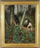 Borchard Edmund 1848-1922,Hounds chasing rabbit in forest landscape,Ruggiero Associates 2009-05-07