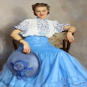 BORCHSENIUS Inger,Portrait of dentist Else Mikkelsen wearing a blue ,1942,Bruun Rasmussen 2016-06-20