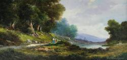 BORDIGNON Toni 1921,Figures Walking Along a Stream in a Panoramic Landscape,Burchard US 2010-12-12