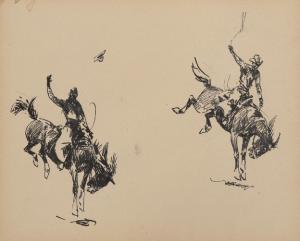 BOREIN John Edward 1872-1945,Sketch of Two Bucking Broncos,Santa Fe Art Auction US 2019-06-15
