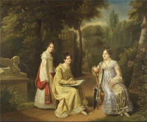 BORELY Jean Baptiste,Jeunes femmes dans un jardin à l\’anglaise Montpel,1819,Kohn 2022-02-15