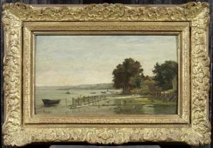 BORGES Pauline Élise 1838-1910,Lakefront with barges,Galerie Koller CH 2009-09-14