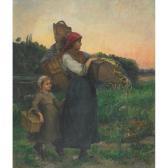 BORGES Pauline Élise 1838-1910,MOTHER AND YOUNG GIRL RETURNING FROM MARKET,Waddington's 2009-12-08