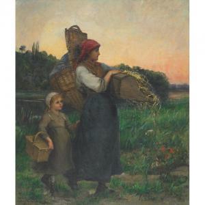 BORGES Pauline Élise 1838-1910,MOTHER AND YOUNG GIRL RETURNING FROM MARKET,Waddington's 2009-12-08