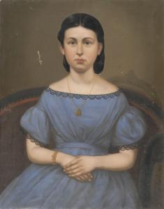 BORGHZ A.Taoler,Portrait of a young woman in a blue dress,1864,Eldred's US 2010-11-19