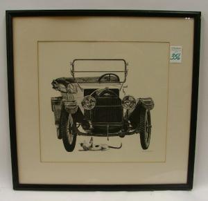 BORGMAN Harry 1928,An early Chevrolet with cat toying with a hanging part.,O'Gallerie US 2009-01-19