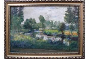 BORGMANN Resi 1861-1945,Teichlandschaft mit Wiesen u. Baumbestand,Geble DE 2015-07-18