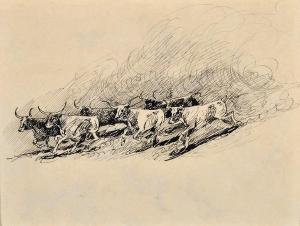 BORIEN Edward 1872-1945,a cattle stampede,Witherells US 2014-05-15