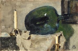 BORJESSON Bror 1903-1987,Still life with green bottle and candle sticks,1933,Bukowskis SE 2012-06-12