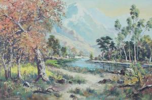 BORMAN Leonard 1894-1995,River landscape with mountains in the background,O'Gallerie US 2020-03-30