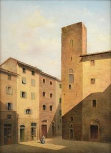 BORRANI Odoardo 1833-1905,Piazza medievale con torre e figure,Meeting Art IT 2024-04-20