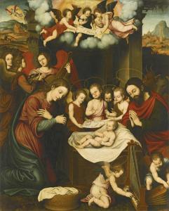 BORRAS Nicolas, le père 1530-1610,THE NATIVITY WITH ANGELS PLAYING MUSIC,Sotheby's GB 2012-12-06