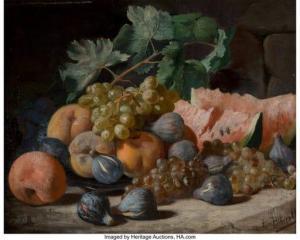 BORRELL DEL CASO Pere 1835-1910,Still life with figs and watermelon,Heritage US 2021-01-14