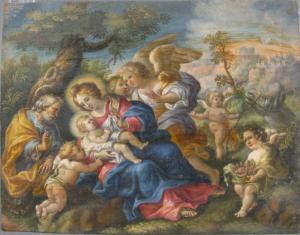 BORREMANS Guglielmo 1675-1744,LA SACRA FAMIGLIA CON ANGELI E PUTTI,Galleria Sarno IT 2012-11-29