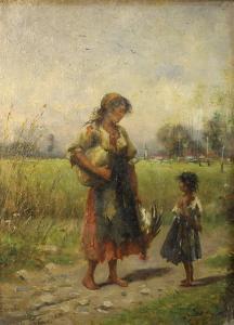 BORSODI Kalman 1900-1900,Gypsy family in landscape,Matsa IL 2014-01-21
