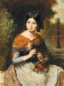 BORSOS Josef 1821-1883,A girl with flowers,1856,Palais Dorotheum AT 2018-10-24