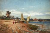 BORSOW Alexander,Coastal landscape with vessels by the shore,1887,Uppsala Auction 2023-12-12