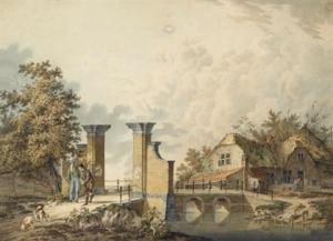 BORSTEEGH Cornelis 1773-1834,SPORTSMEN AND DOGS AT A TOWN GATE,Freeman US 2008-06-22