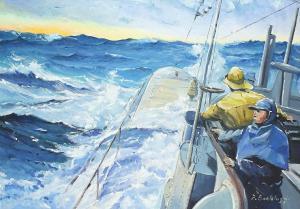 BORTOLUZZI Patrice 1950-2004,Two fishermen in a boat,Eastbourne GB 2022-01-26