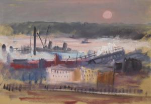 BOSA Louis 1905-1981,Waterfront with Full Moon,Rachel Davis US 2024-02-10