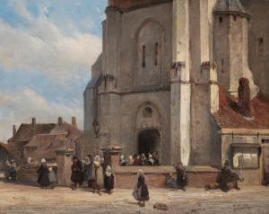 BOSBOOM Johannes 1817-1891,Leaving Mass in Scheveningen,1843,AAG - Art & Antiques Group 2023-12-11