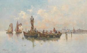 BOSCARI F,Festively Decorated Boats with Venice as a Backdro,1900,Palais Dorotheum 2013-02-07