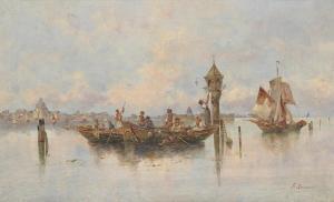 BOSCARI F,Festively Decorated Boats with Venice as a Backdro,1900,Palais Dorotheum 2013-02-07