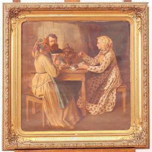 BOSCHMANS Louis,Famille russe prenant le thé dans un intérieur,1886,VanDerKindere 2023-09-05