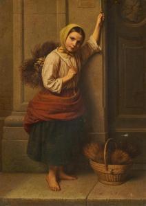 BOSER Karl Friedrich 1809-1881,Little Girl Selling Brooms,1857,Van Ham DE 2023-05-15