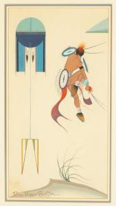 BOSIN Francis Blackbear 1921-1980,Kneeling Dancer and Dancer and Shield Symbol,Cottone US 2020-06-17