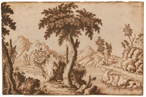 BOSIO Francesco,Hilly landscape with a river and a big tree in the,Palais Dorotheum 2022-04-20