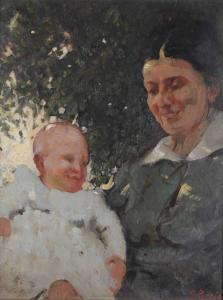 BOSIO Giuseppe 1875-1972,Ritratto della moglie con figlio,Cambi IT 2018-06-26