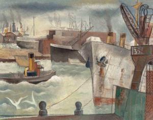 BOSMA Wim 1902-1985,Ships in a harbour,1944,AAG - Art & Antiques Group NL 2018-12-10