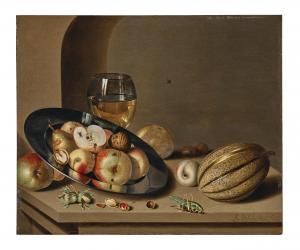 BOSSCHAERT Ambrosius II 1609-1645,Apples, pears, peaches and walnuts on a pewter p,Palais Dorotheum 2023-10-25