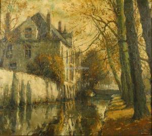 BOSSCHAERT Bernard 1933,Château au bord de l'eau en automne Kasteel aan he,Campo & Campo 2018-10-24