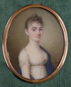 BOSSI Domenico,A LADY WITH CURLED BROWN HAIR AND DECORATED BLUE S,1805,Great Western 2020-09-18