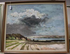 BOSWELL PATRICK 1943,View across Ploughed Fields towards Cottages and a,Tooveys Auction 2017-05-17