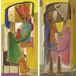 BOTELLO BARRO Angel,A PAIR OF PAINTINGS EACH TITLED WOMAN AND CHILD,1960,Sotheby's 2007-11-20