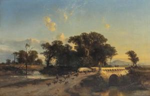 BOTH HERMANN,Berglandschaft mit Brücke, Hirten mit Rinder- und ,1853,Palais Dorotheum 2021-11-17