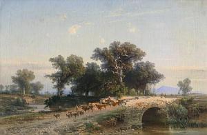 BOTH HERMANN,Toskanische Landschaft mit steinerner Brücke und H,1857,Galerie Bassenge 2017-05-26