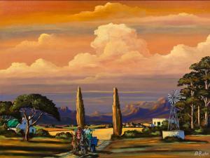 Botha At 1949,Extensive Landscape with Windmill & Donkey Car,5th Avenue Auctioneers ZA 2018-07-29